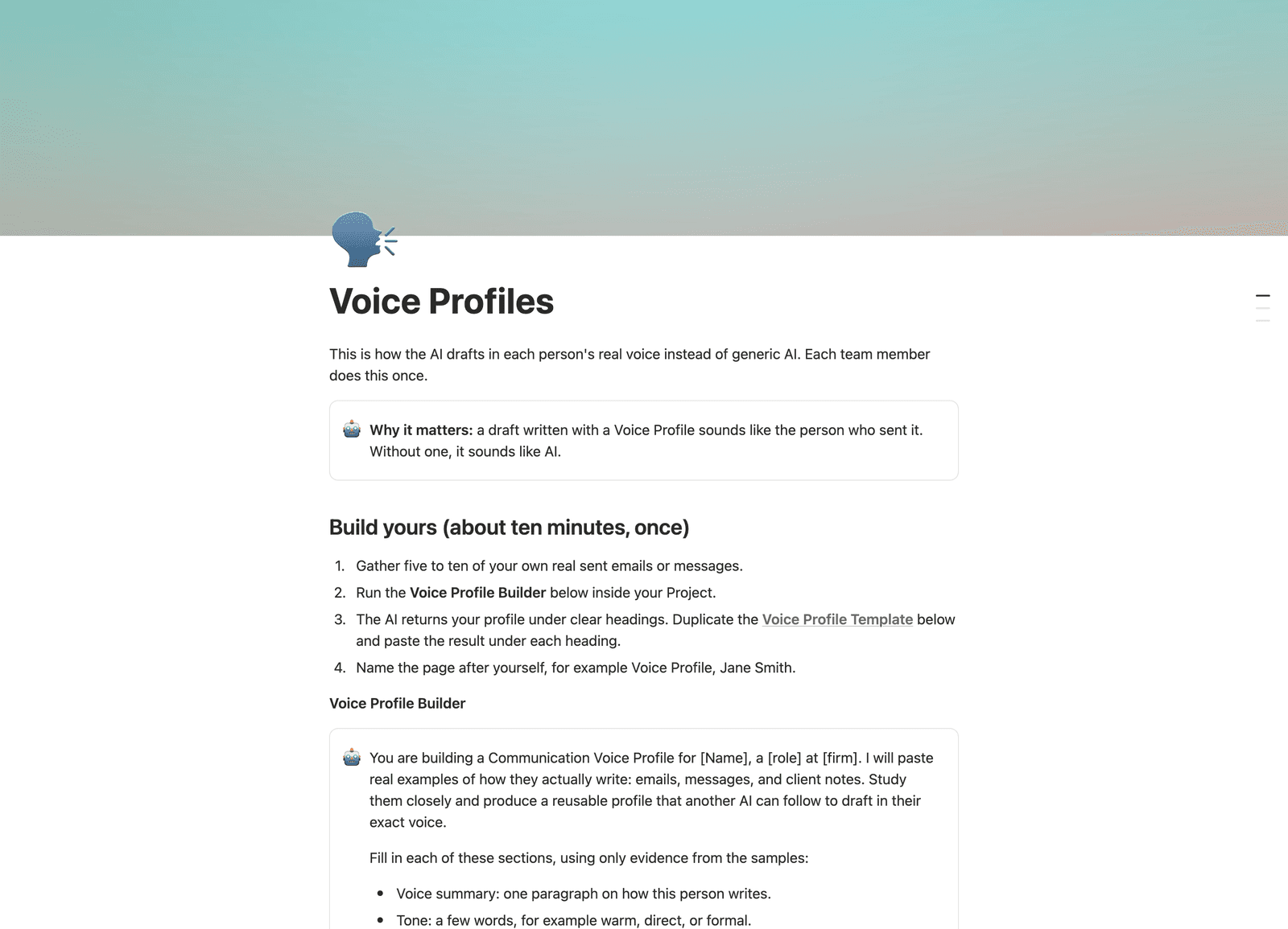 The Voice Profiles page with the Voice Profile Builder prompt